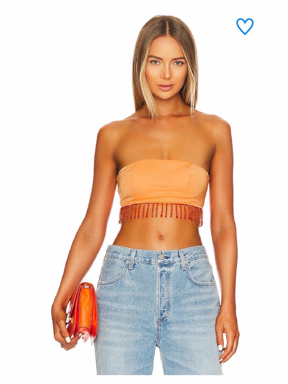 Superdown Orange Beaded Fringe Tube Top